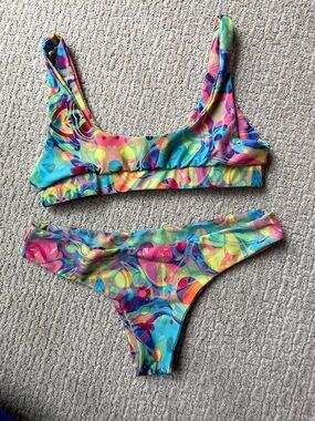 Kulani Kinis Multicolor Abstract Print Bikini - Bright Blue, Pink & Yellow